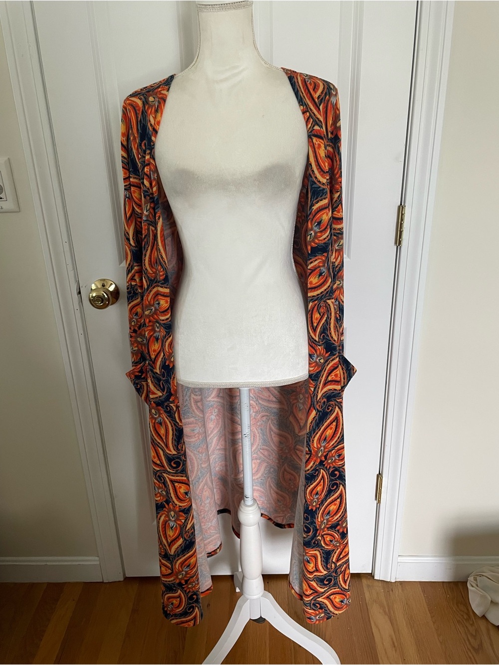 LuLaRoe Orange and Navy Striped Knit cardigan duster